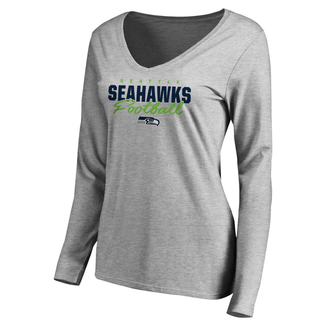 NFL Seattle Seahawks Women's Iconic Collection Script Assist Long Sleeve V-Neck T-Shirt
