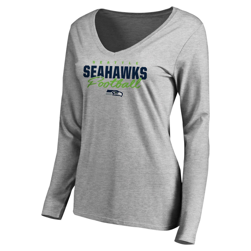 NFL Seattle Seahawks Women's Iconic Collection Script Assist Long Sleeve V-Neck T-Shirt