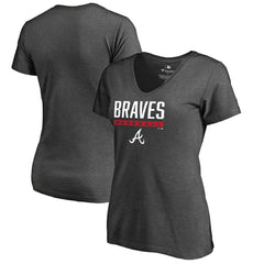 Atlanta Braves Women's Win Stripe V-Neck T-Shirt - Ash