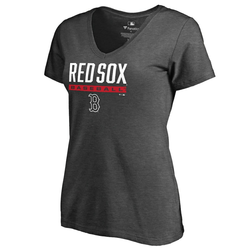 Boston Red Sox Women's Win Stripe V-Neck T-Shirt - Ash