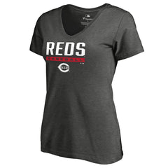 Cincinnati Reds Women's Win Stripe V-Neck T-Shirt - Ash