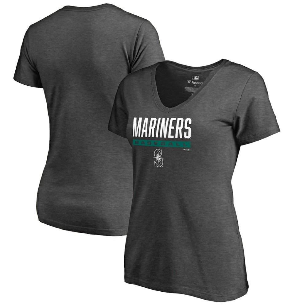 Seattle Mariners Women's Win Stripe V-Neck T-Shirt - Ash
