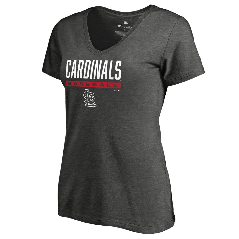 St. Louis Cardinals Women's Win Stripe V-Neck T-Shirt - Ash