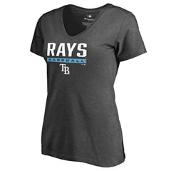 Tampa Bay Rays Women's Win Stripe V-Neck T-Shirt - Ash