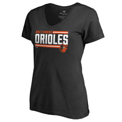 Baltimore Orioles Women's Onside Stripe V-Neck T-Shirt - Black
