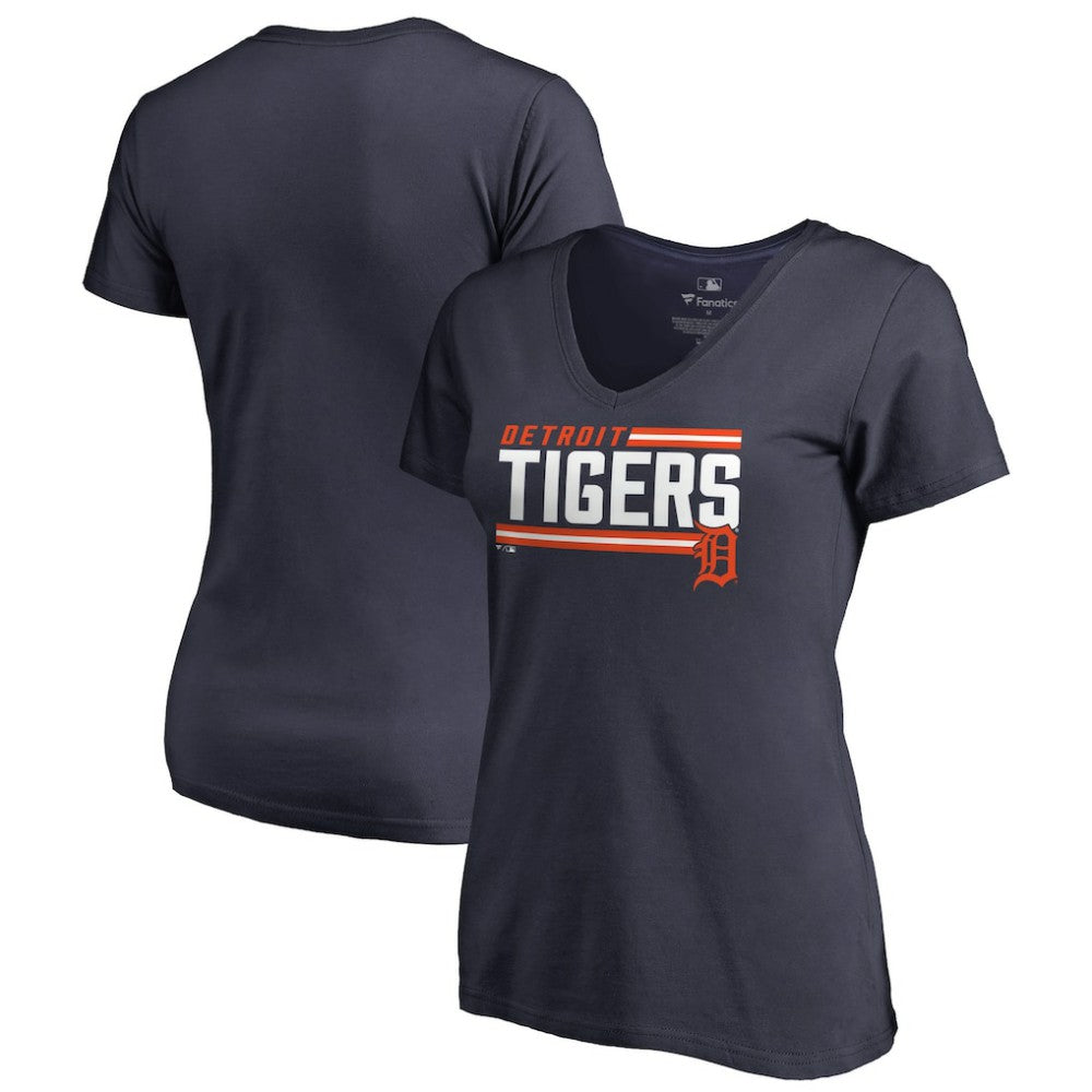 Detroit Tigers Women's Onside Stripe V-Neck T-Shirt - Navy