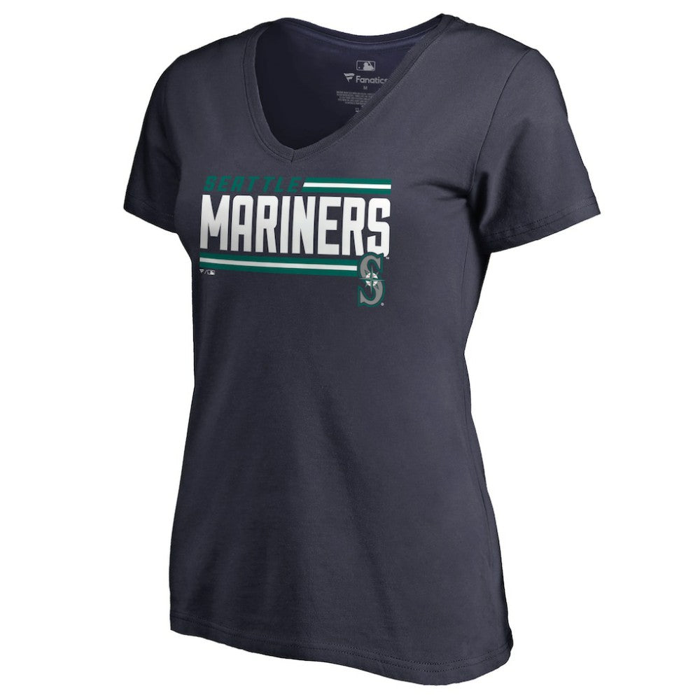 Seattle Mariners Women's Onside Stripe V-Neck T-Shirt - Navy