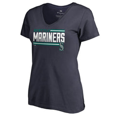 Seattle Mariners Women's Onside Stripe V-Neck T-Shirt - Navy