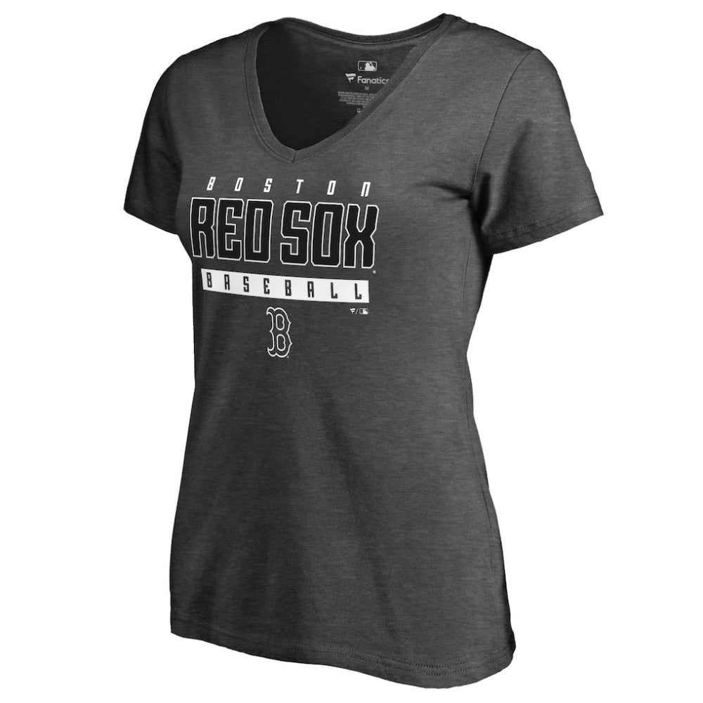 Boston Red Sox Women's Charcoal Stack V-Neck T-Shirt - Ash