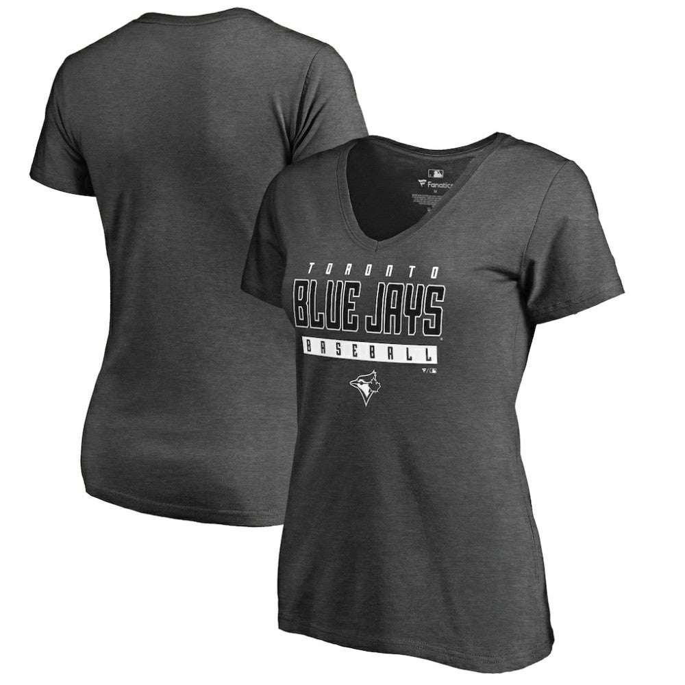 Toronto Blue Jays Women's Charcoal Stack V-Neck T-Shirt - Ash
