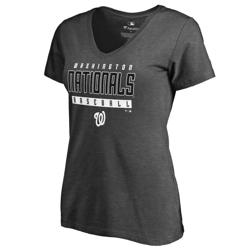 Washington Nationals Women's Charcoal Stack V-Neck T-Shirt - Ash