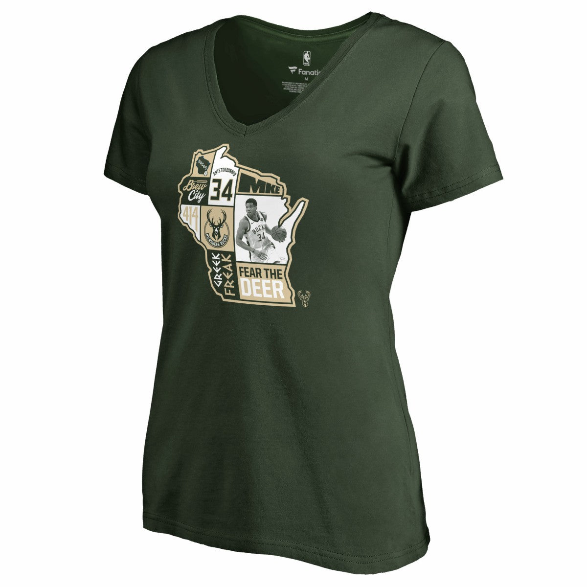 Giannis Antetokounmpo Milwaukee Bucks Women's Player State V-Neck T-Shirt - Hunter Green sale