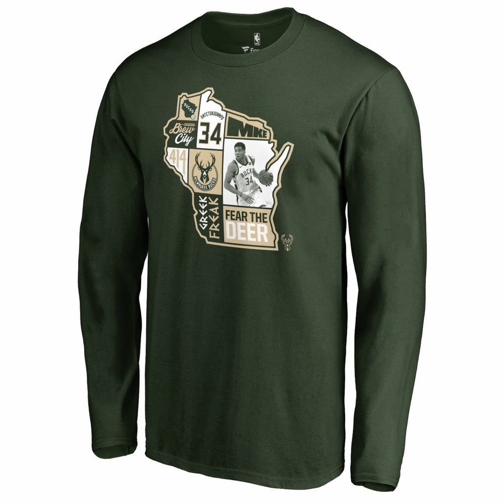 Giannis Antetokounmpo Milwaukee Bucks Player State Long Sleeve T-Shirt - Hunter Green cheap