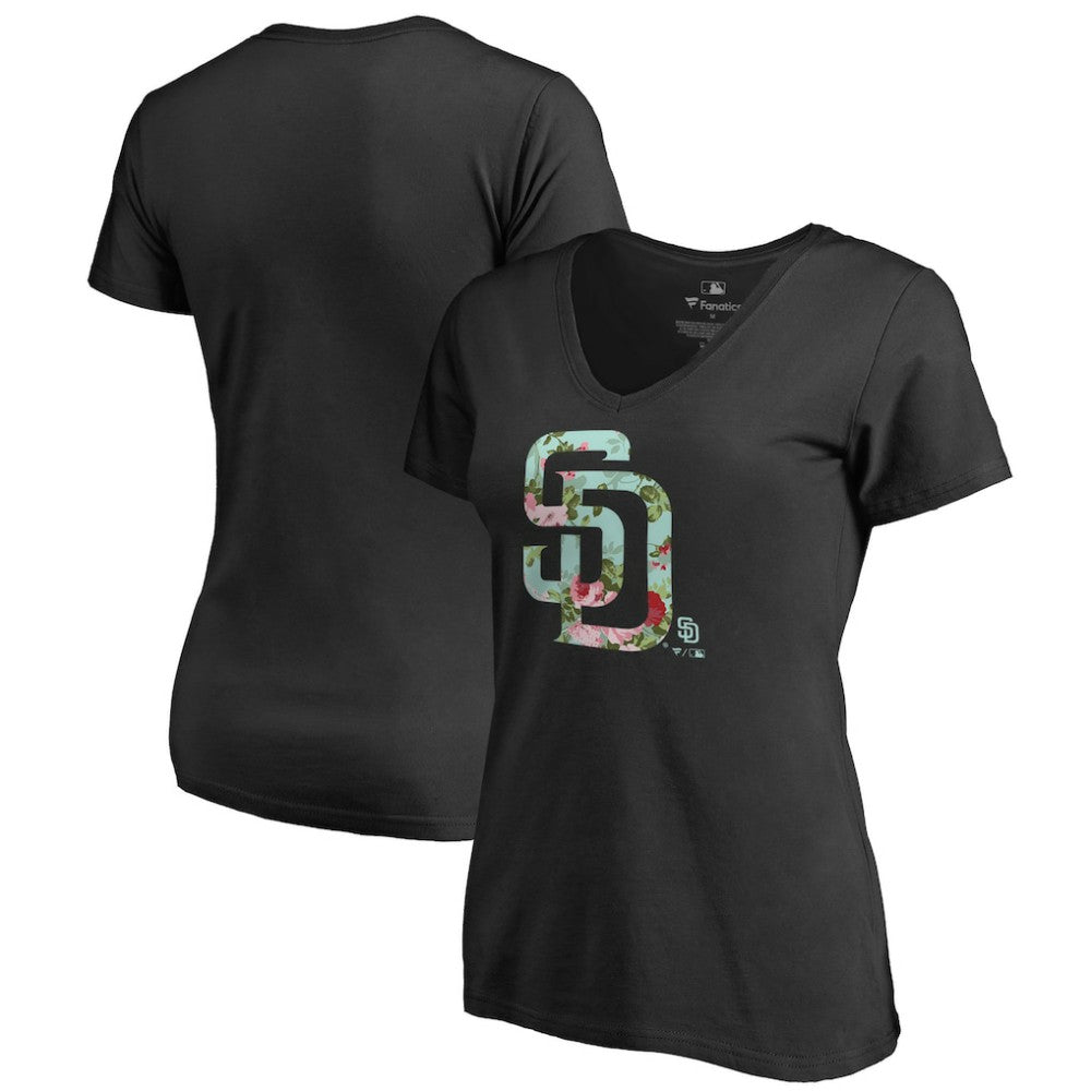 San Diego Padres Women's Lovely V-Neck T-Shirt - Black
