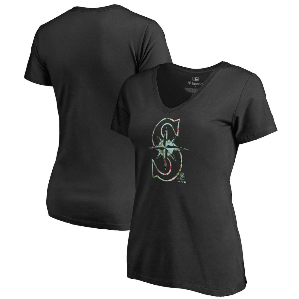 Seattle Mariners Women's Lovely V-Neck T-Shirt - Black