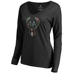 Milwaukee Bucks Women's Lovely V-Neck Long Sleeve T-Shirt - Black discount