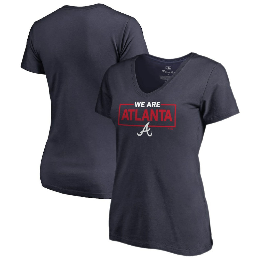 Atlanta Braves Women's We Are Icon V-Neck T-Shirt - Navy