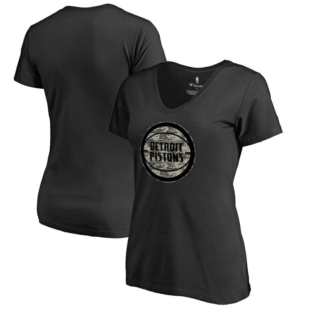 Detroit Pistons Women's Cloak Camo V-Neck T-Shirt sale - Black discount