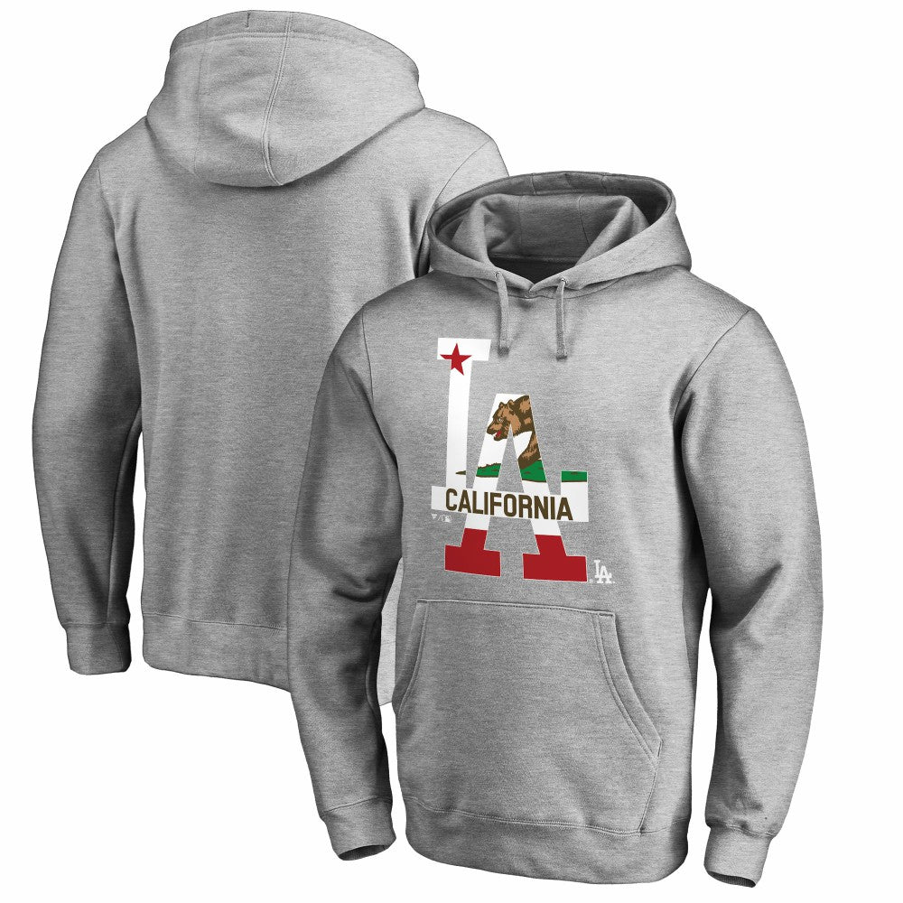Los Angeles Dodgers Hometown Collection Cali Flag Pullover Hoodie - Heathered Gray