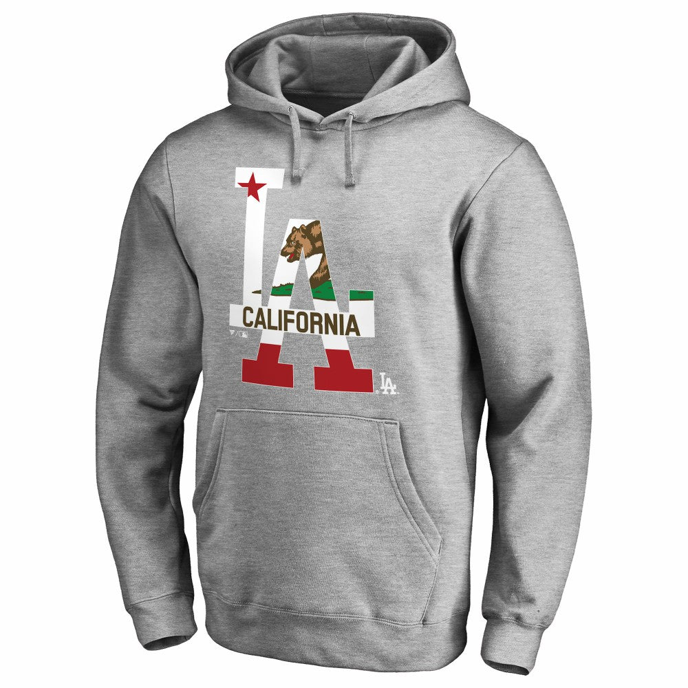 Los Angeles Dodgers Hometown Collection Cali Flag Pullover Hoodie - Heathered Gray