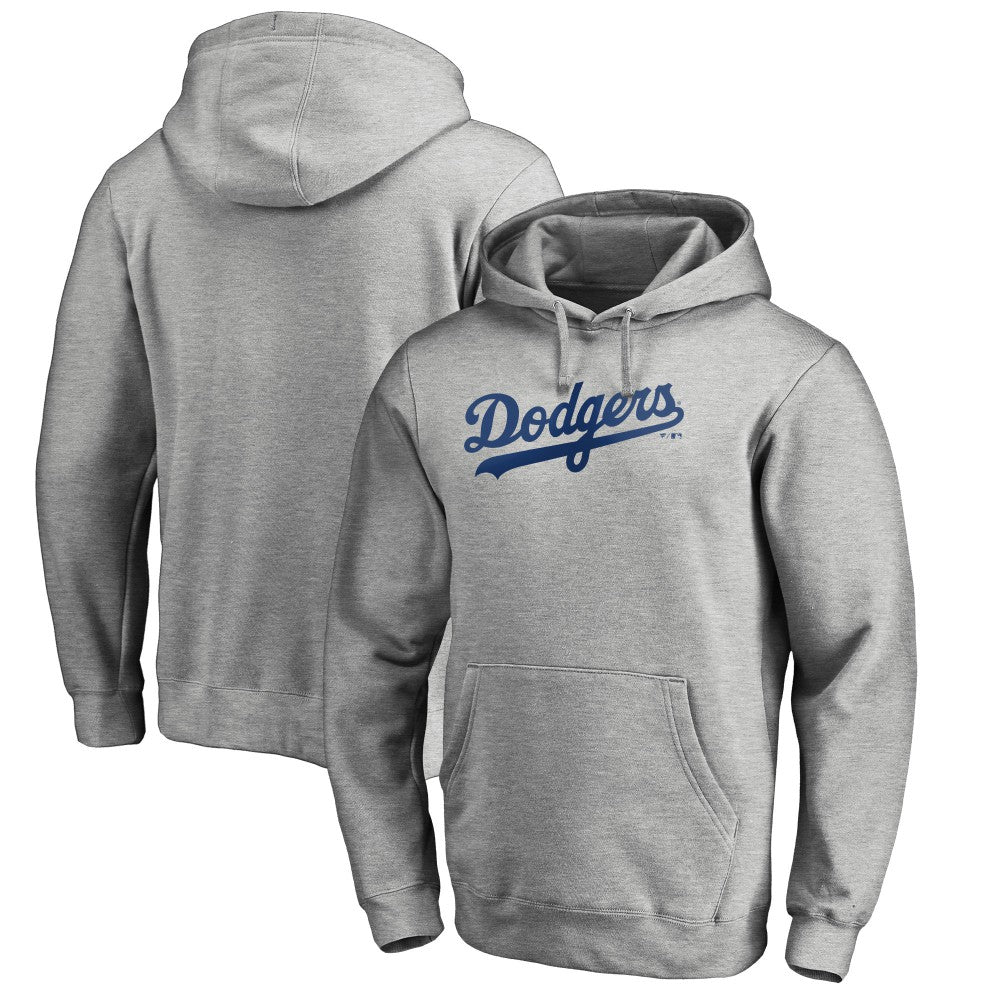 Los Angeles Dodgers Official Wordmark Fitted Pullover Hoodie - Heather Gray