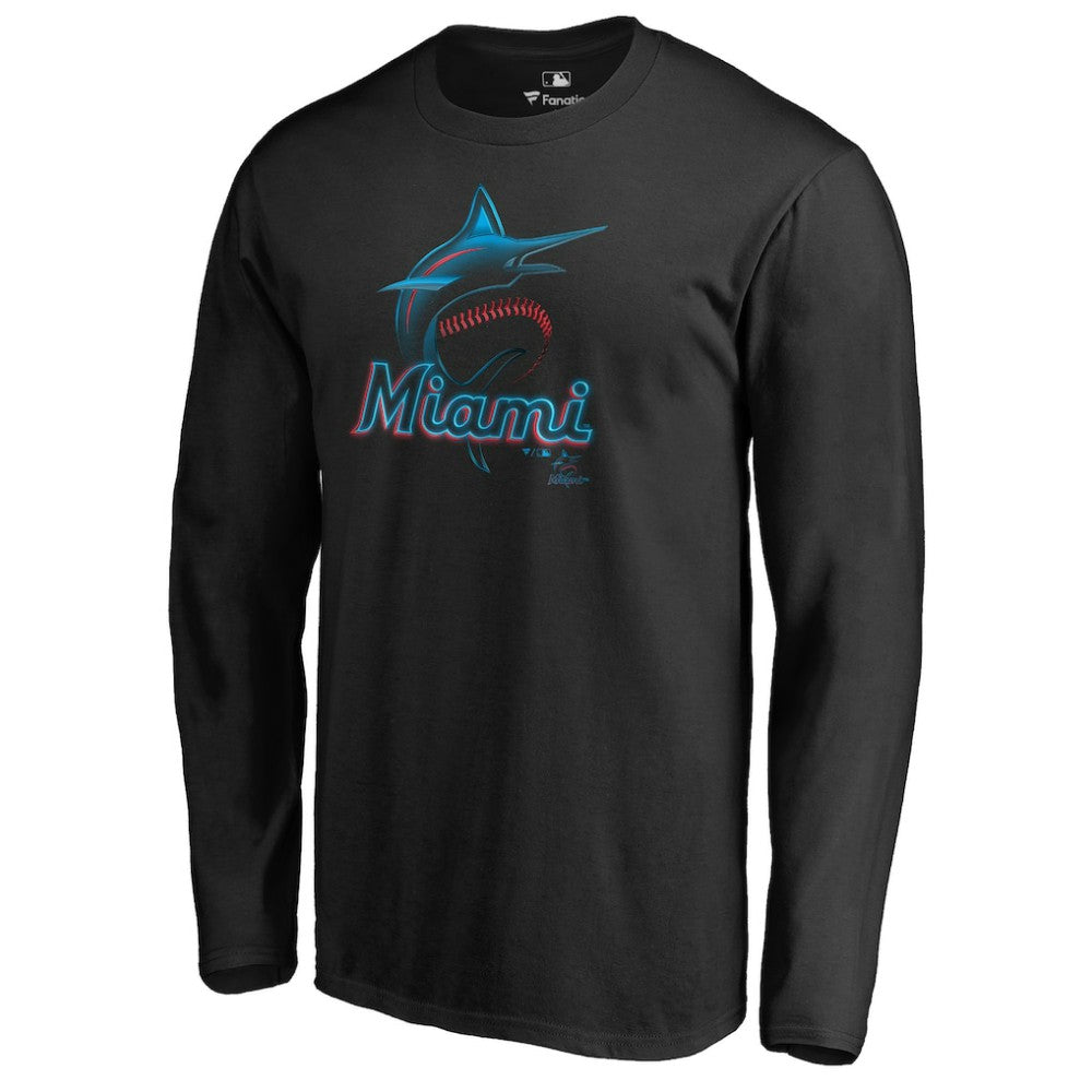 Miami Marlins Midnight Mascot Long Sleeve T-Shirt - Black