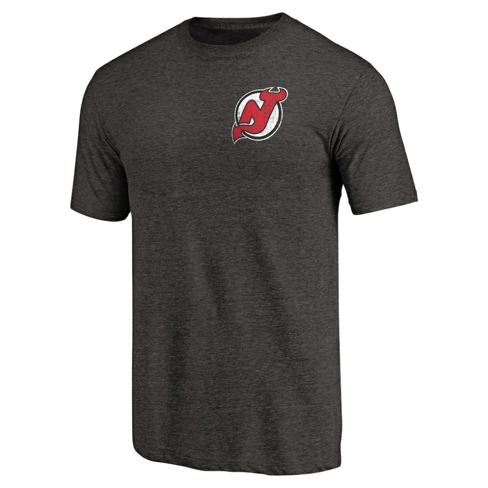 New Jersey Devils Primary Logo Left Chest Distressed Tri-Blend T-Shirt