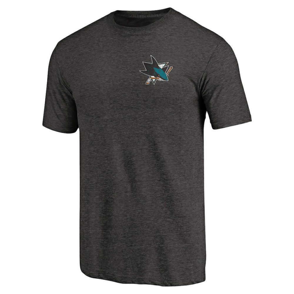 San Jose Sharks Primary Logo Left Chest Distressed Tri-Blend T-Shirt