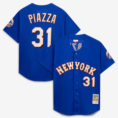 Mike Piazza New York Mets Cooperstown Collection Mesh Batting Practice Button-Up Jersey - Royal | Mitchell & Ness