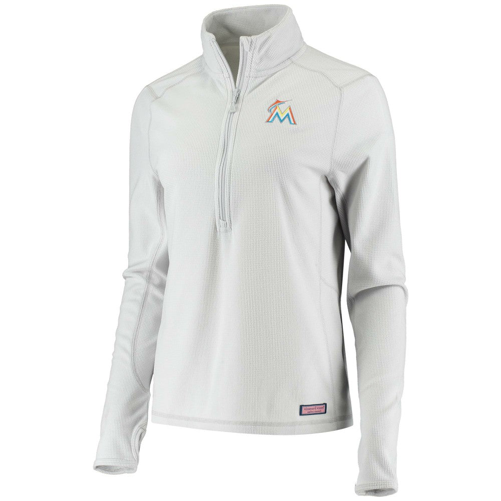 Miami Marlins Vineyard Vines Women's Performance Grid Half-Zip Pullover Top - Gray