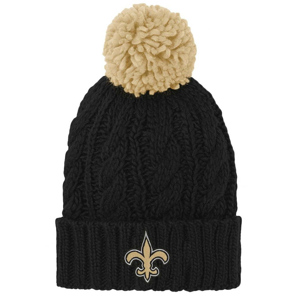 NFL New Orleans Saints Girls Youth Team Cable Cuffed Knit Hat with Pom