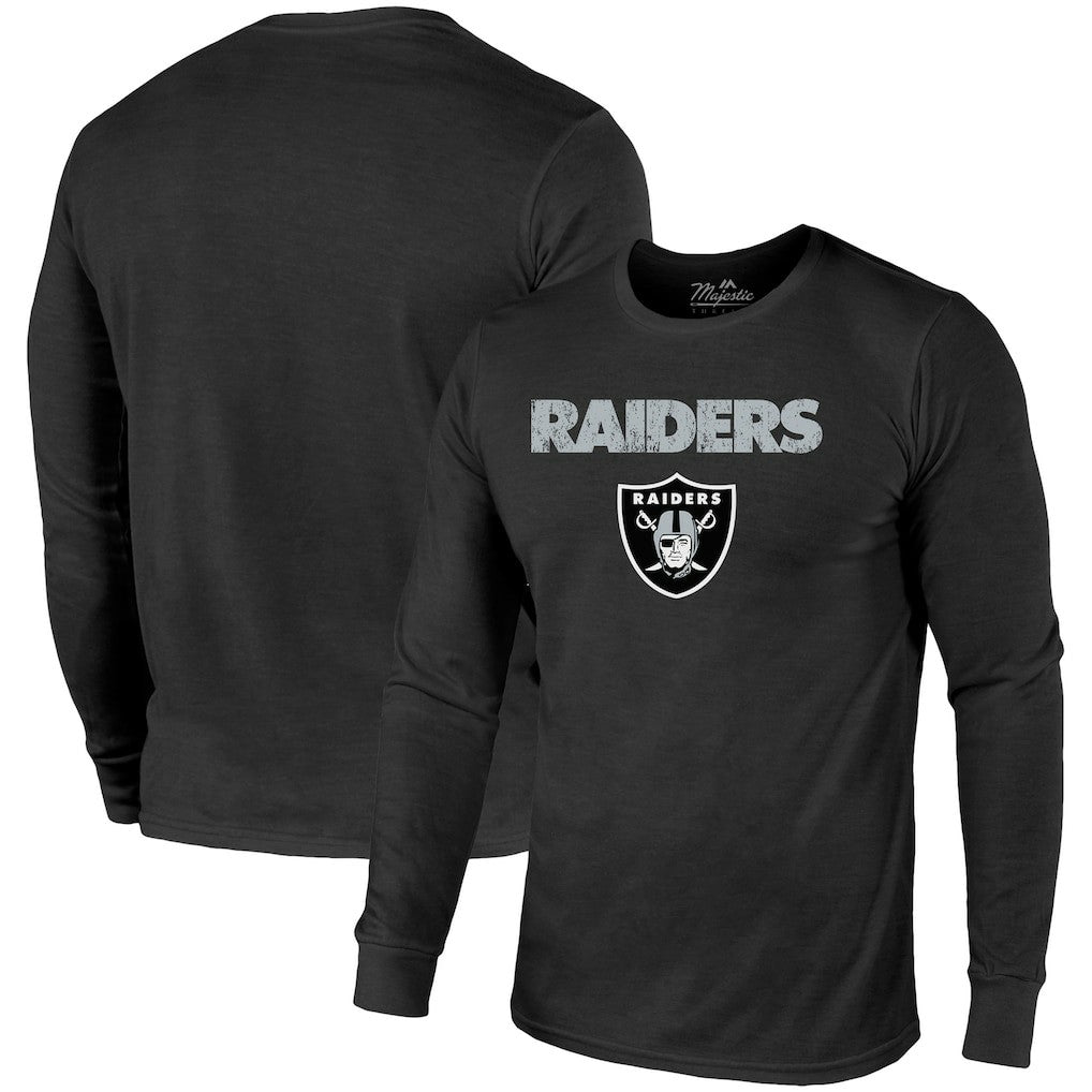 NFL Las Vegas Raiders Majestic Threads Lockup Tri-Blend Long Sleeve T-Shirt