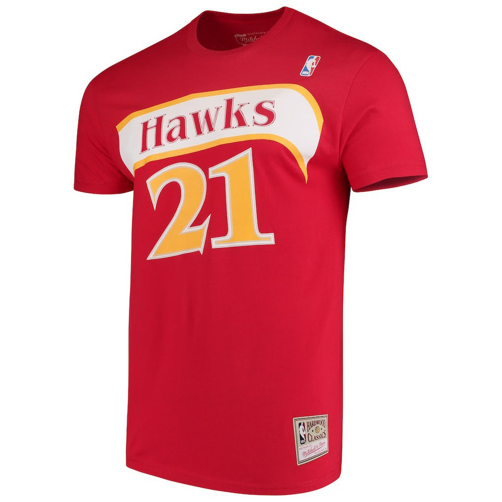 Dominique Wilkins Atlanta Hawks Hardwood Classics Team Name & Number T-Shirt - Red | Mitchell & Ness online