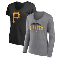Pittsburgh Pirates Women's Short & Long Sleeve T-Shirt Combo Pack - Black/Heather Gray