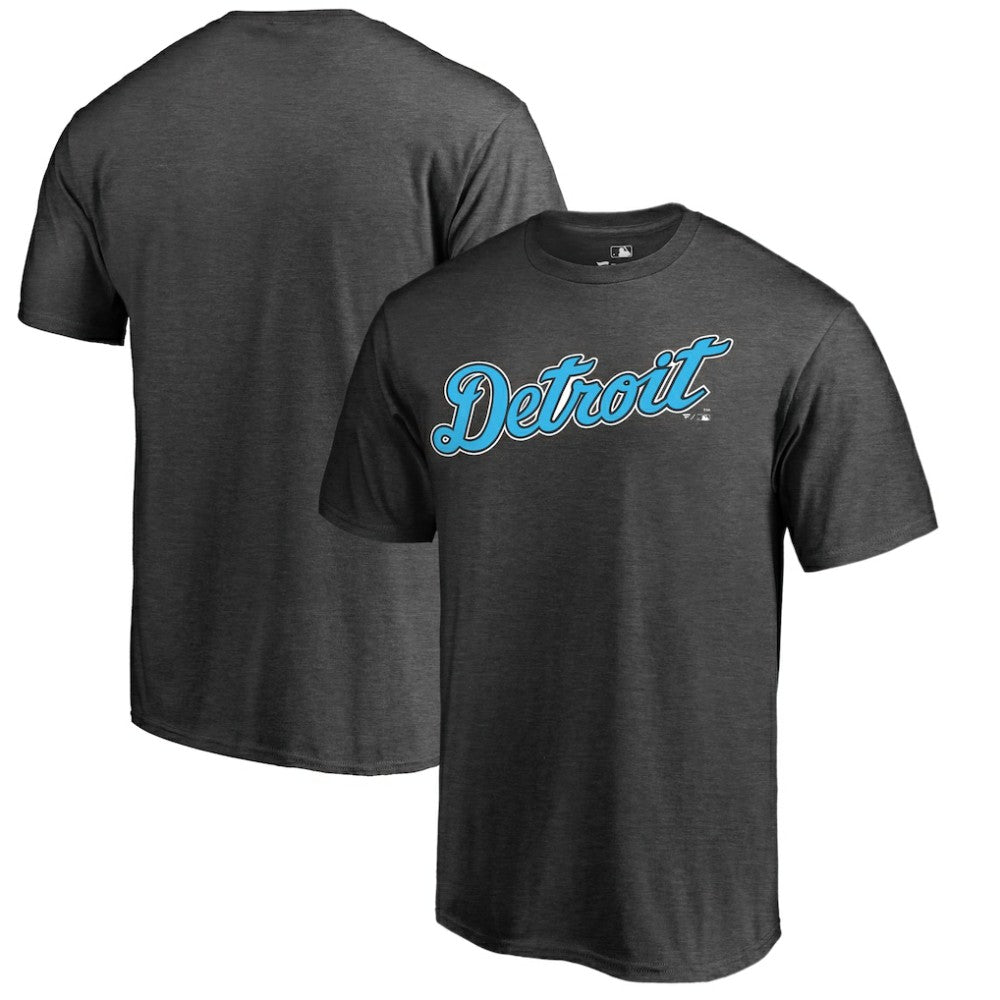 Detroit Tigers Blue Wordmark T-Shirt - Heathered Charcoal