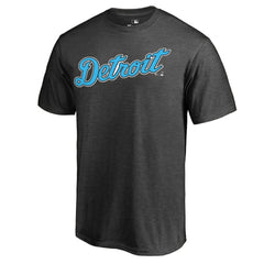 Detroit Tigers Blue Wordmark T-Shirt - Heathered Charcoal