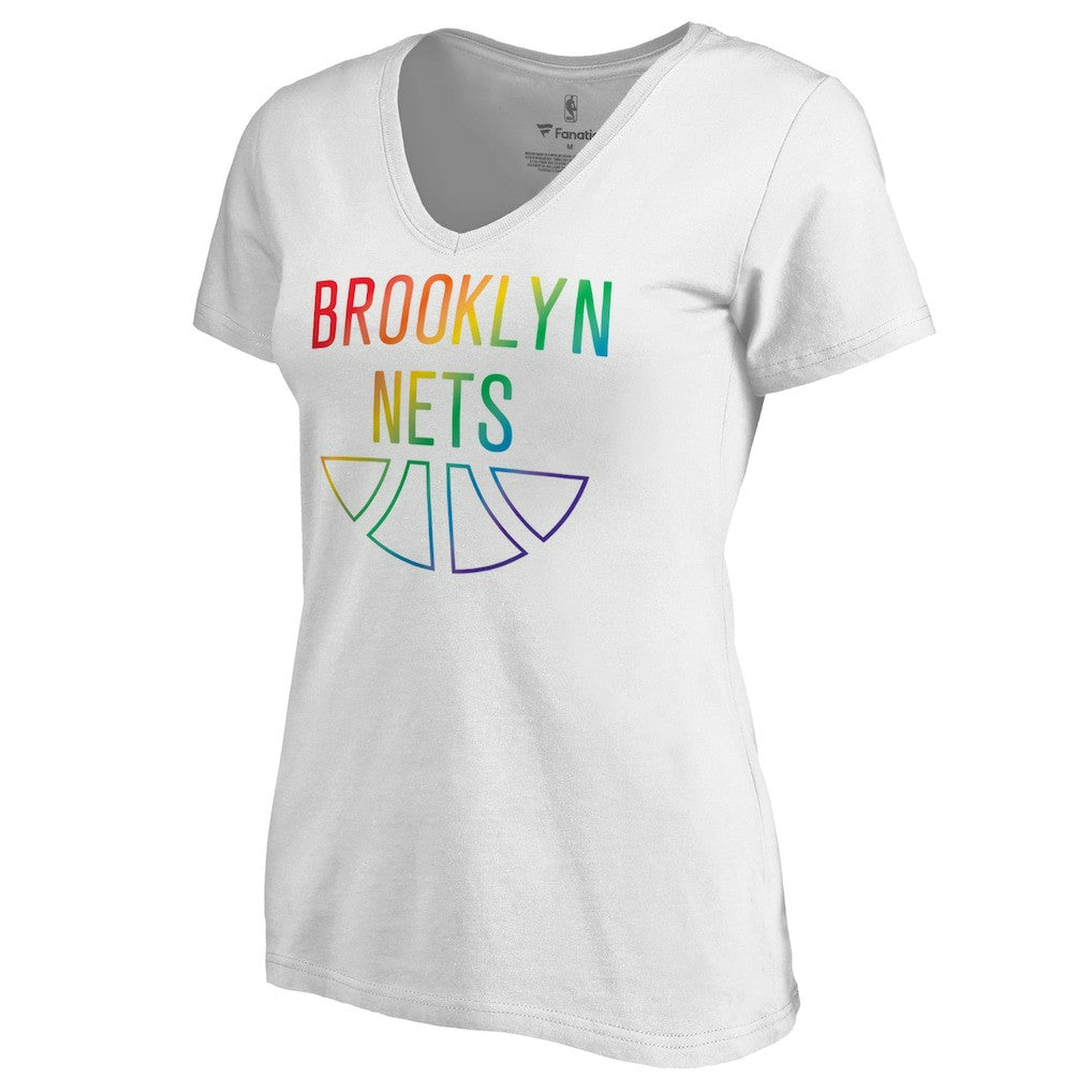 Brooklyn Nets Women's Team Pride Wordmark V-Neck T-Shirt - White on sale