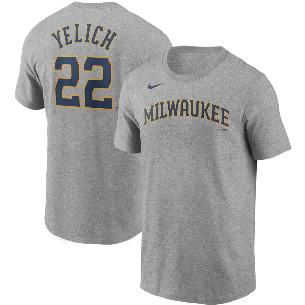 Christian Yelich Milwaukee Brewers Name & Number T-Shirt - Gray | Nike
