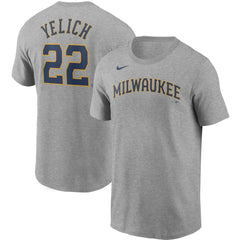 Christian Yelich Milwaukee Brewers Name & Number T-Shirt - Gray | Nike