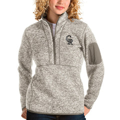 Colorado Rockies Antigua Women's Fortune Quarter-Zip Pullover Jacket - Oatmeal