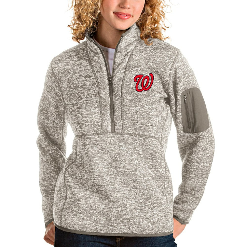 Washington Nationals Antigua Women's Fortune Quarter-Zip Pullover Jacket - Oatmeal