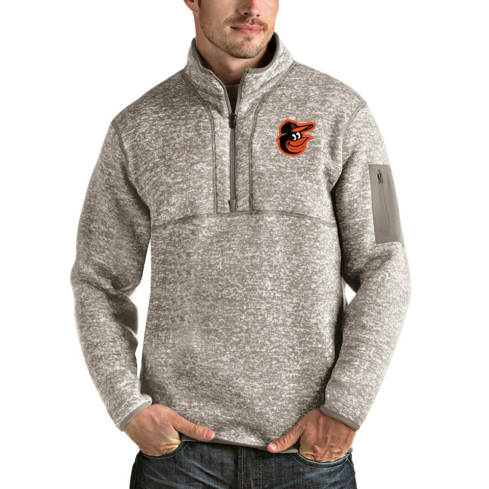 Baltimore Orioles Antigua Fortune Quarter-Zip Pullover Jacket - Oatmeal