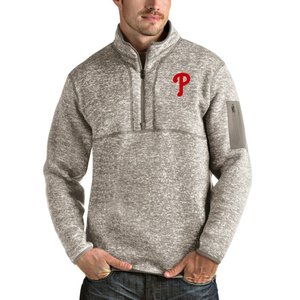 Philadelphia Phillies Antigua Fortune Quarter-Zip Pullover Jacket - Oatmeal