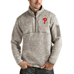 Philadelphia Phillies Antigua Fortune Quarter-Zip Pullover Jacket - Oatmeal