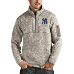 New York Yankees Antigua Fortune Quarter-Zip Pullover Jacket - Oatmeal