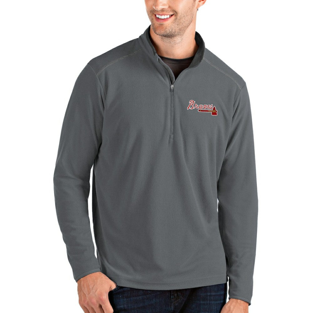 Atlanta Braves Antigua Glacier Quarter-Zip Pullover Jacket - Gray