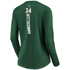 Giannis Antetokounmpo Milwaukee Bucks Women's Playmaker Name & Number Long Sleeve V-Neck T-Shirt - Green shop