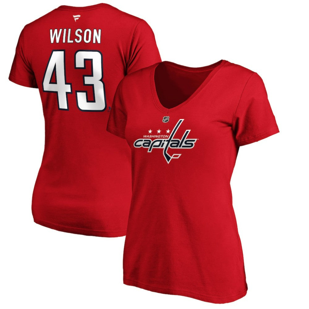 Tom Wilson Washington Capitals Fanatics Women's Authentic Stack Name & Number V-Neck T-Shirt