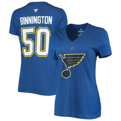 Jordan Binnington St. Louis Blues Fanatics Women's Authentic Stack Name & Number V-Neck T-Shirt