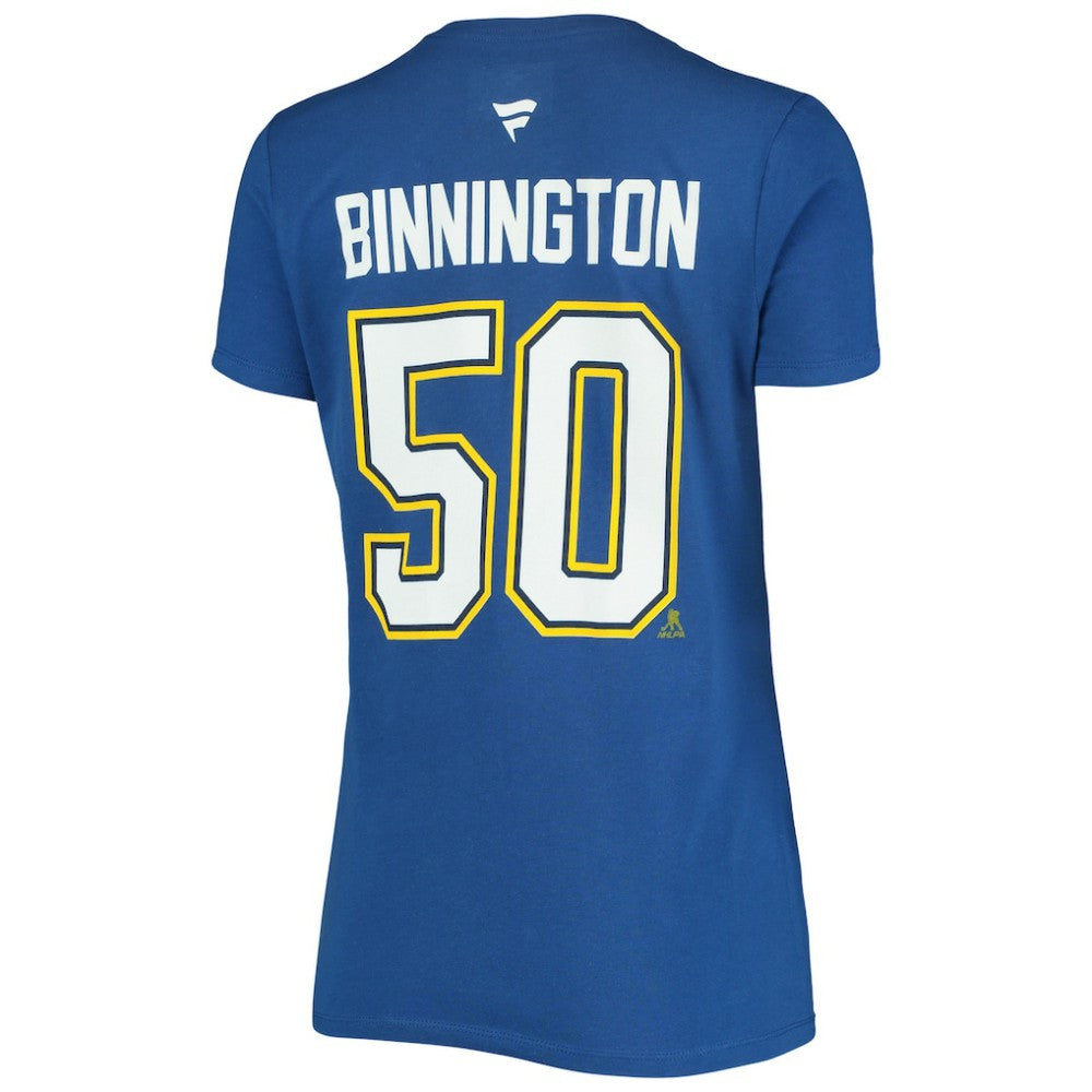 Jordan Binnington St. Louis Blues Fanatics Women's Authentic Stack Name & Number V-Neck T-Shirt